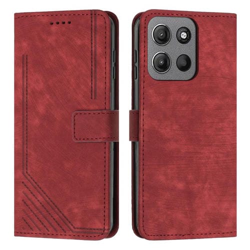 Funda de Cuero para Motorola Moto G15 con Diseño de Rayas y Tacto Agradable (Rojo)