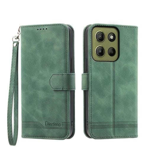 Funda híbrida de Cuero PU y TPU Dierfeng Dream Line para Motorola Moto G15 (Verde)