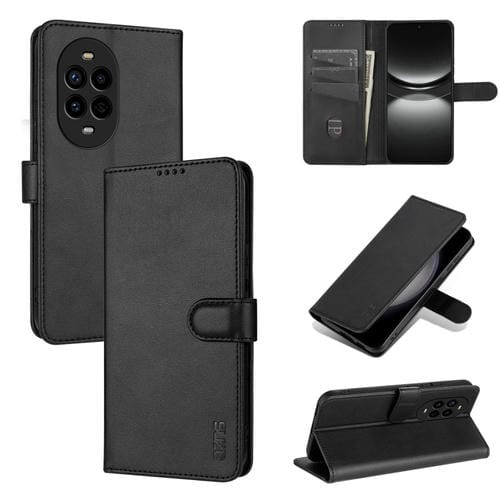 Funda de Piel con Tapa y Textura de Piel de Becerro Azns para Huawei Nova 13 Pro (Negra)