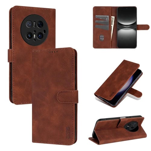 Funda de Piel Sintética con Tapa y Textura de Piel de Becerro Azns para Huawei Mate 70 Pro/70 Pro+ (Marrón)