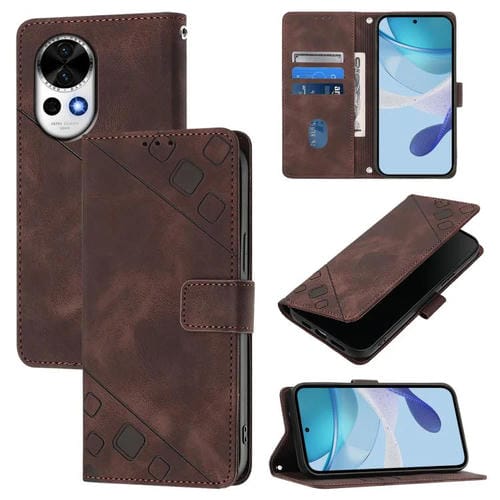 Funda de Cuero con Relieve y Tacto de Piel para Huawei Nova 13 y Nova 12 (Marrón)