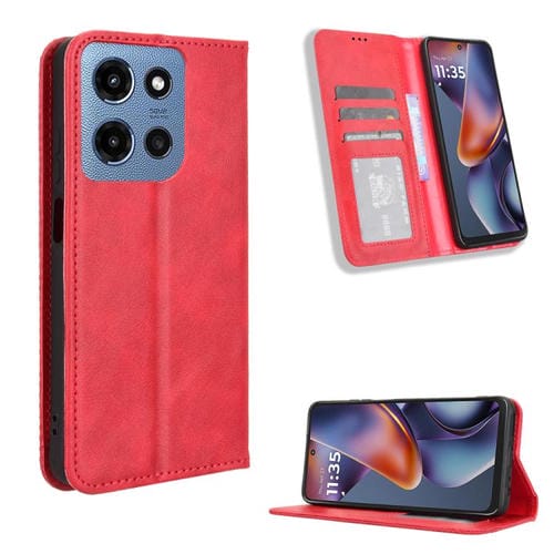 Funda de Cuero con Textura Retro y Hebilla Magnética para Motorola Moto G 5G (2025) (Roja)