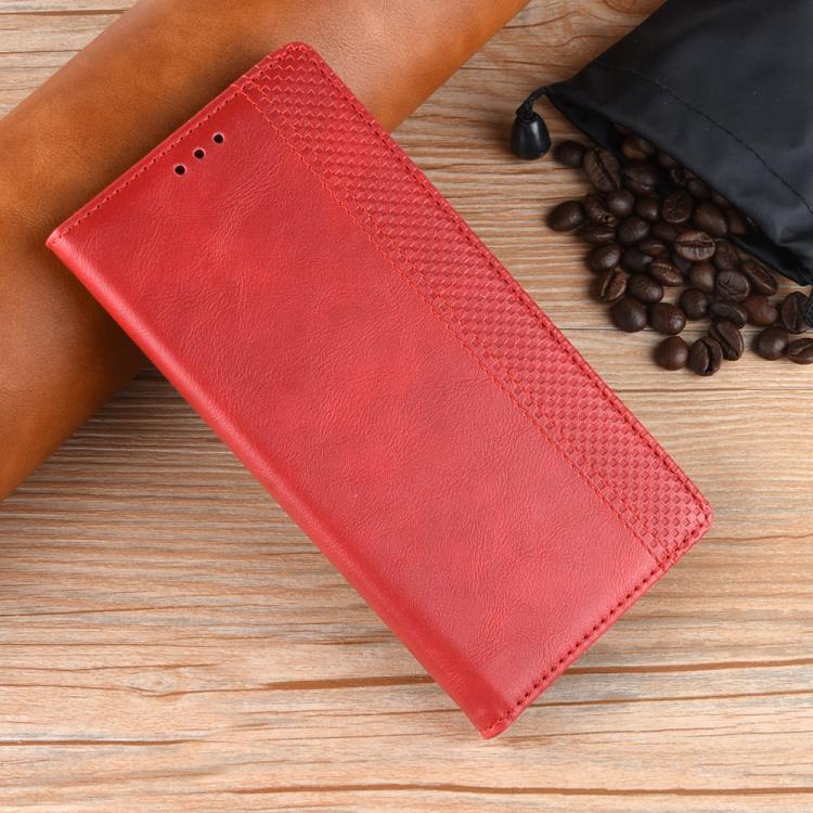 Funda de Cuero Motorola Moto G Play 2025 con Textura Retro y Hebilla Magnética (Roja)