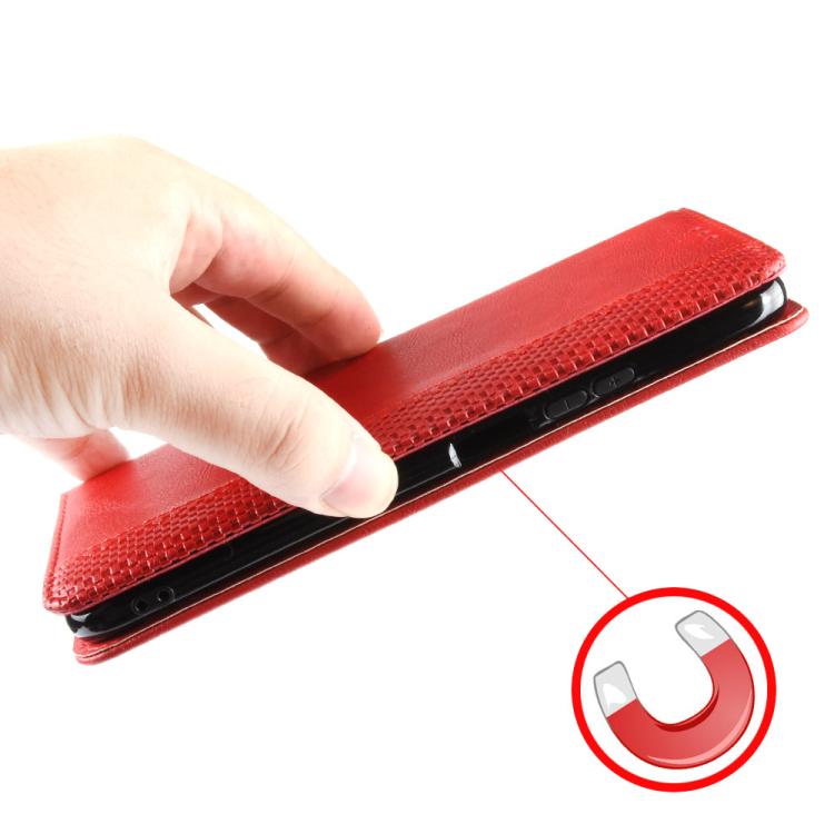 Funda de Cuero Motorola Moto G Play 2025 con Textura Retro y Hebilla Magnética (Roja)