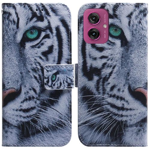 Funda de Cuero con Tapa y Dibujo a Color para Motorola Moto G55 (Tigre)