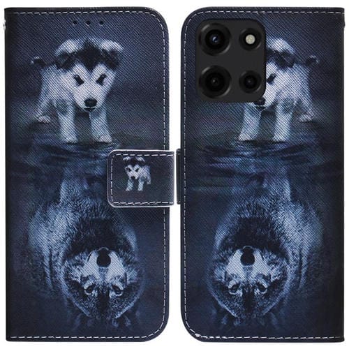 Funda de Cuero con Tapa para Motorola Moto G 5G (2025) con Dibujo Colorido (Lobo y Perro)