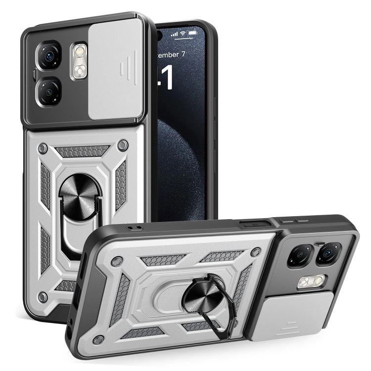 Funda para Teléfono Infinix Smart 9/Hot 50I TPU y PC con Cubierta Deslizante para Cámara (Plateada)
