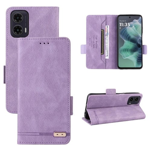Funda de Cuero con Cierre Magnético para Motorola Moto G35 5G (Morado)
