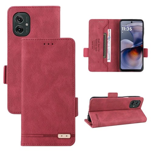 Funda de Cuero para Motorola Moto G55 5G con Cierre Magnético (Rojo)