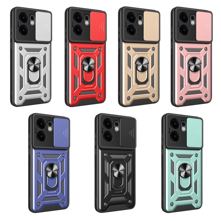 Funda Híbrida de TPU y PC con Diseño de Cámara Deslizante para Oppo Reno13 F 4G/5G (Plateada)