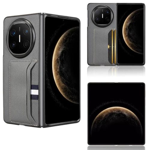 Funda Trasera Huawei Mate X6 con Ranuras para Tarjetas y Textura de Lichi (Gris)