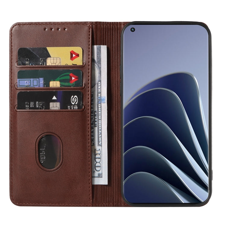 Funda de Cuero para OnePlus 10 Pro con Cierre Magnético (Marrón)