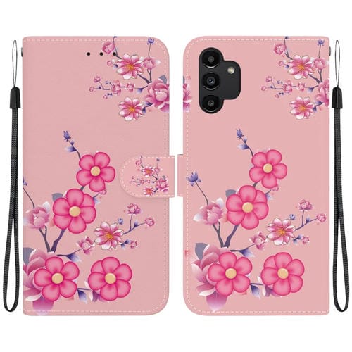 Funda para Teléfono Samsung Galaxy A13 4G Cuero con Dibujo Coloreado y Textura de Cristal (Flores de Cerezo)
