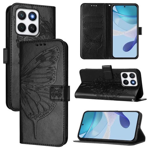 Funda de Cuero con Relieve de Mariposa para Honor X8C 4G (Negro)