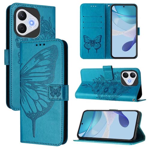 Funda de Cuero para Honor 400 Lite con Diseño de Mariposa en Relieve (Azul)