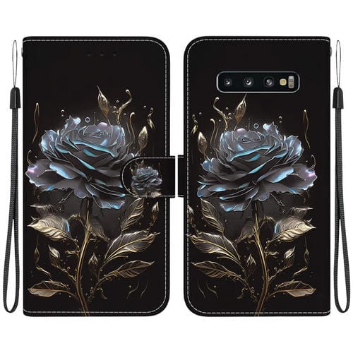 Funda de cuero para Samsung Galaxy S10 con dibujo coloreado y textura de cristal (Rosa Negra)