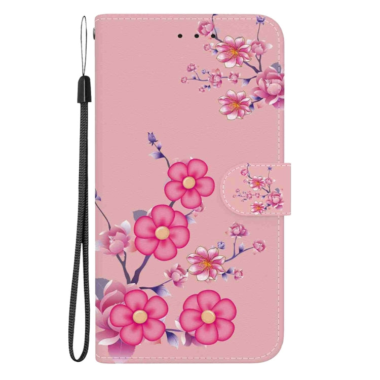 Estuche de Cuero para Samsung Galaxy A15 con Dibujo Coloreado y Textura de Cristal (Flores de Cerezo)