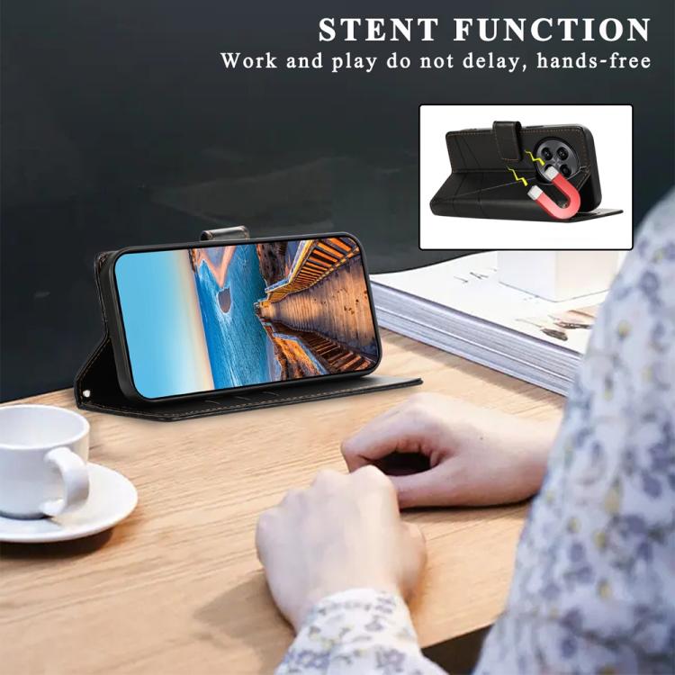 Funda para Teléfono OnePlus 13R Ace 5 Ace 5 Pro Cuero Genuino PU Líneas En Relieve (Negro)