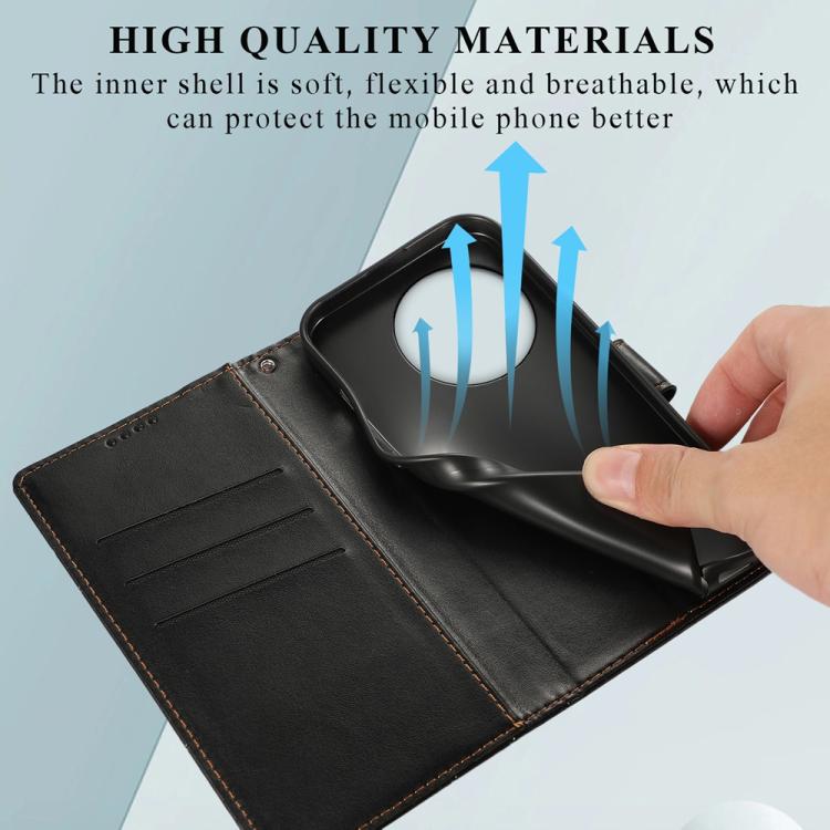 Funda para Teléfono OnePlus 13R Ace 5 Ace 5 Pro Cuero Genuino PU Líneas En Relieve (Negro)