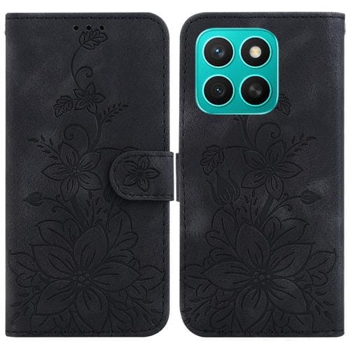 Funda de Cuero con Relieve de Lirio para Honor X8C 4G (Negra)
