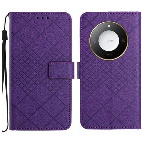 Funda de Cuero Textura Cuadrícula Rómbica para Honor X9C (Morado)