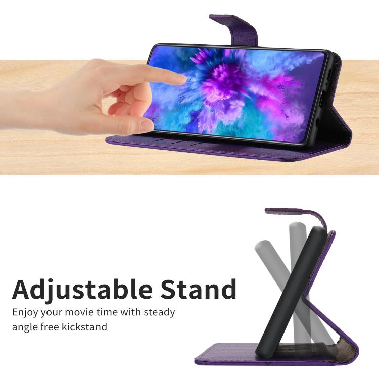 Funda de cuero con textura de cuadrícula rómbica para TCL 60 SE/605 (morado)