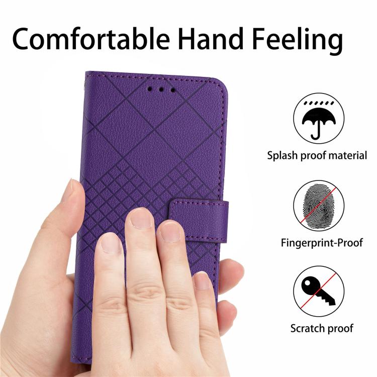 Funda de cuero con textura de cuadrícula rómbica para TCL 60 SE/605 (morado)