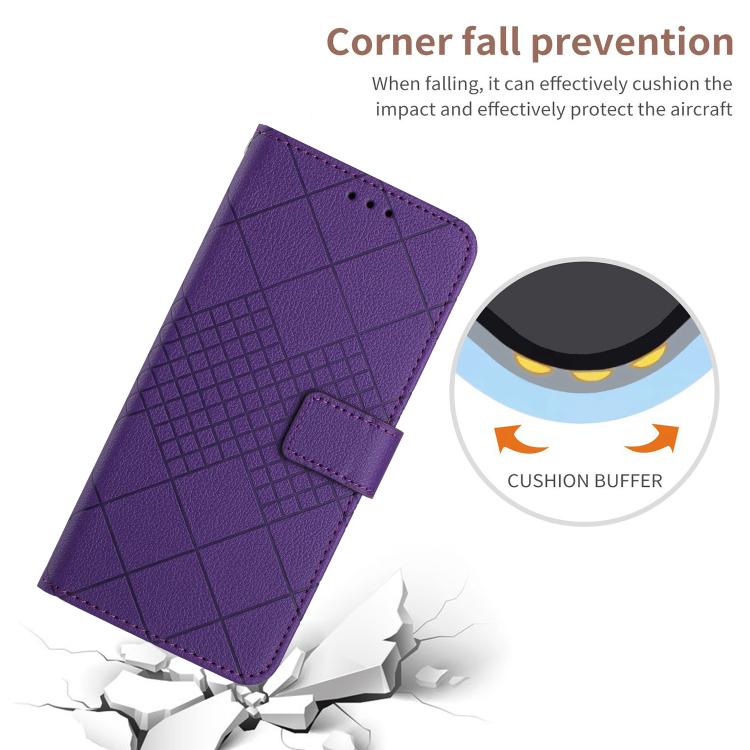 Funda de cuero con textura de cuadrícula rómbica para TCL 60 SE/605 (morado)
