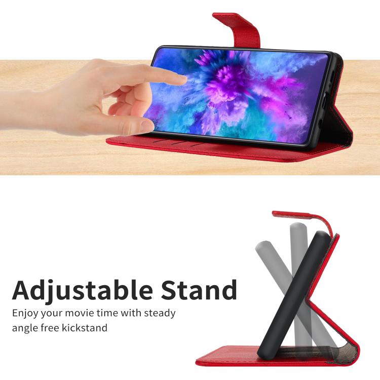 Funda de cuero con textura de cuadrícula rómbica para TCL 60 SE/605 (roja)