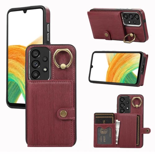 Funda para Teléfono Samsung Galaxy A33 5G con Soporte para Anillo y Billetera con Textura Cepillada (Rojo Oscuro)