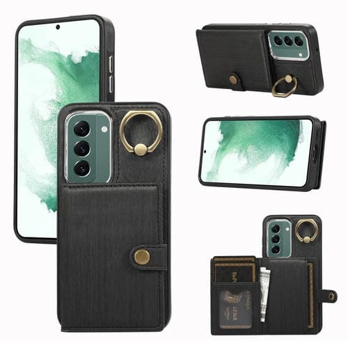 Funda para Teléfono Samsung Galaxy S22+ 5G con Soporte para Anillo y Billetera (Negro)