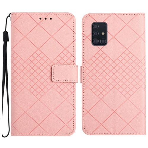 Funda para Samsung Galaxy A51 4G M40S Cuero Textura Rejilla Rómbica (Rosa)