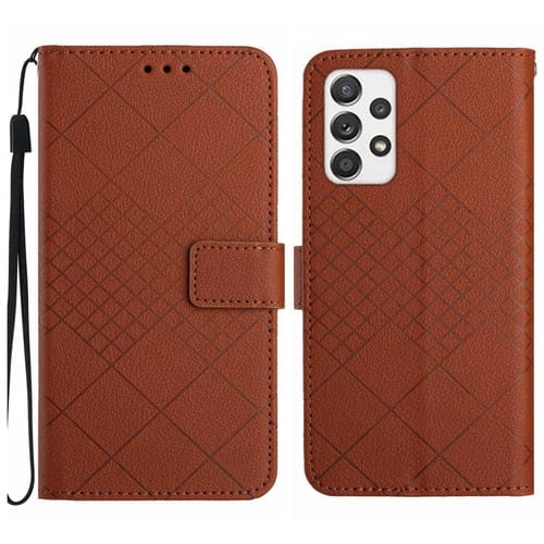 Funda para Samsung Galaxy A52 A52S Cuero Textura Rejilla Rómbica (Marrón)