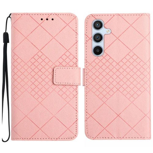 Funda para Samsung Galaxy M54 5G Cuero Textura de Rejilla Rómbica (Rosa)