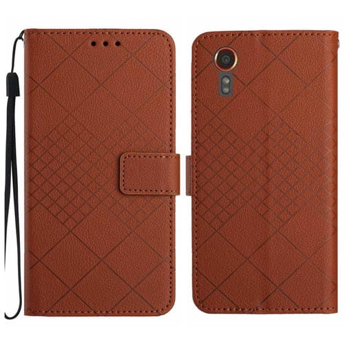 Funda para Samsung Galaxy Xcover 7 5G Cuero Textura Rejilla Rómbica (Marrón)