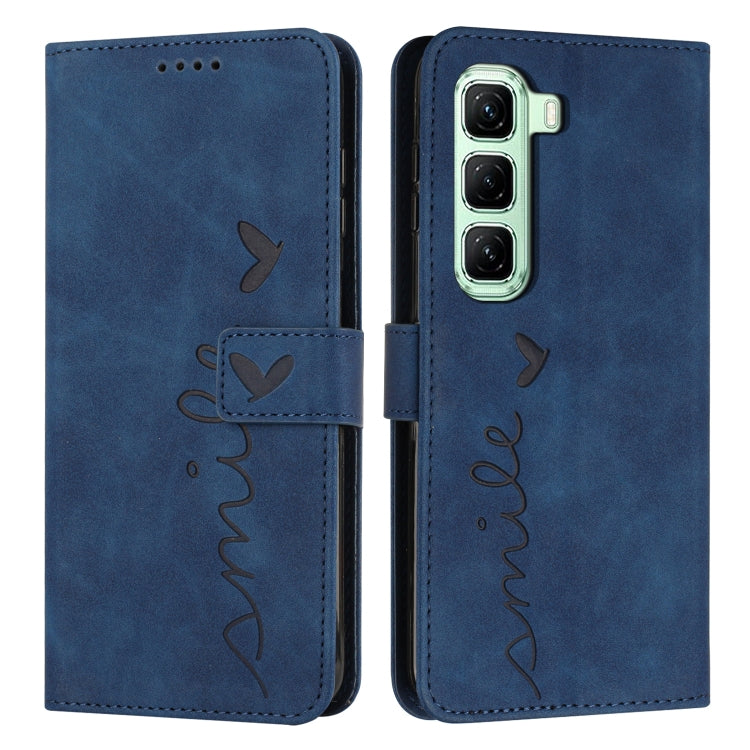 Funda de Cuero con Relieve de Corazón y Cordón Largo para Infinix Hot 50 Pro+ 4G (Azul)