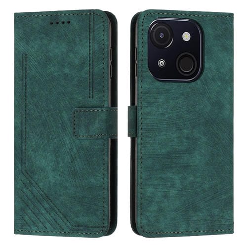 Funda de Cuero Itel A50C con Diseño de Rayas y Cordón (Verde)