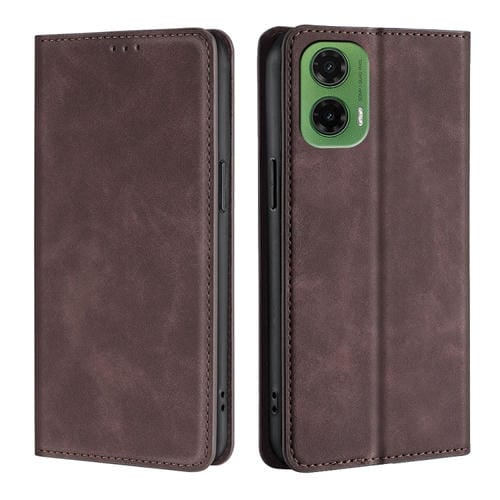 Funda de Cuero Magnética para Motorola Moto G35 5G con Tacto de Piel (Marrón Oscuro)