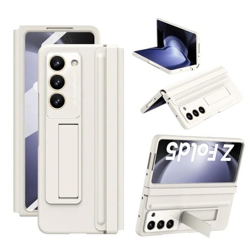 Funda para Teléfono Samsung Galaxy Z Fold5 5G Textura Cuero Integrada Pu + PC Cobertura Total (Blanco)