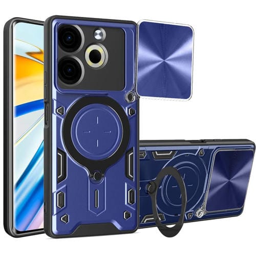 Funda para Teléfono Tecno Pova 6 Neo 4G con Soporte Magnético Deslizante Textura Cd (Azul)