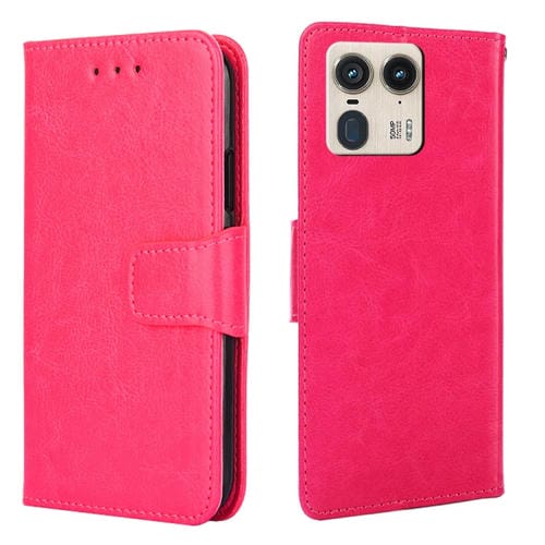 Funda de Cuero con Textura de Cristal para Motorola Edge 50 Ultra (Rosa Rojo)