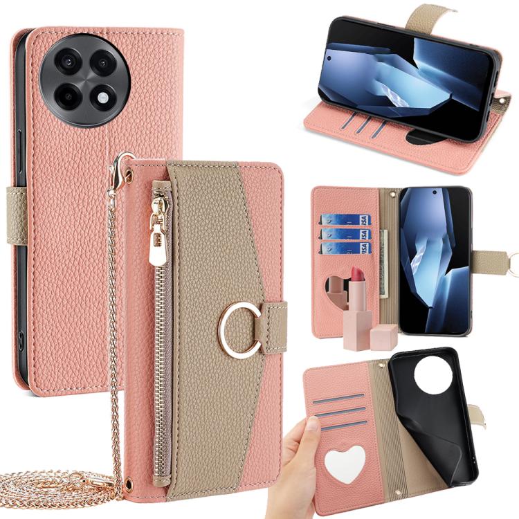 Funda de Cuero con Textura de Lichi Cruzada para OnePlus Ace 5 y Ace 5 Pro (Rosa)