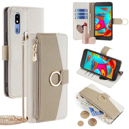 Funda de Cuero Samsung Galaxy A2 Core Crossbody Litchi Texture para Teléfono (Blanco)