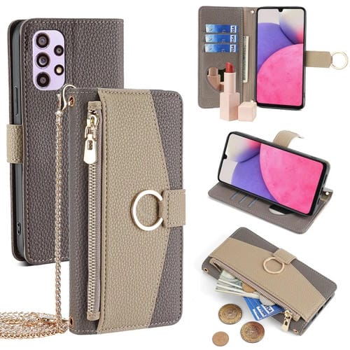 Funda para Teléfono Samsung Galaxy A33 5G Cuero Textura Litchi Crossbody (Gris)
