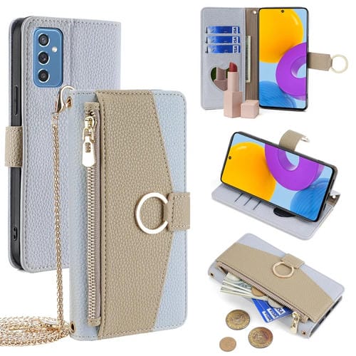 Funda para Teléfono Samsung Galaxy M52 5G Cuero Textura Litchi Crossbody (Azul)