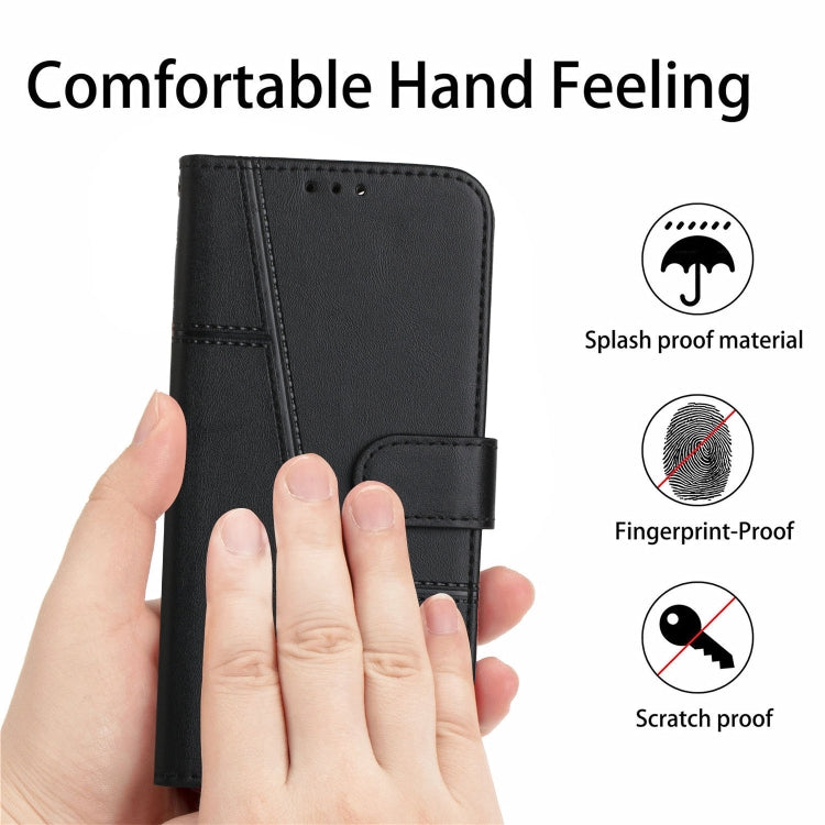 Funda de Cuero Textura de Becerro con Costuras para Teléfono Itel P65 (Negro)