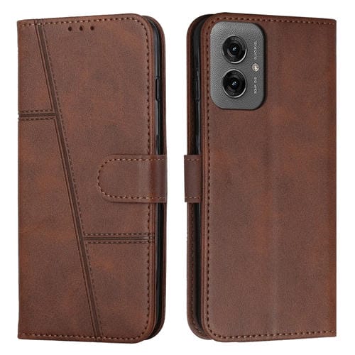 Funda de Cuero con Textura de Becerro y Hebilla para Motorola Moto G55 (Marrón)