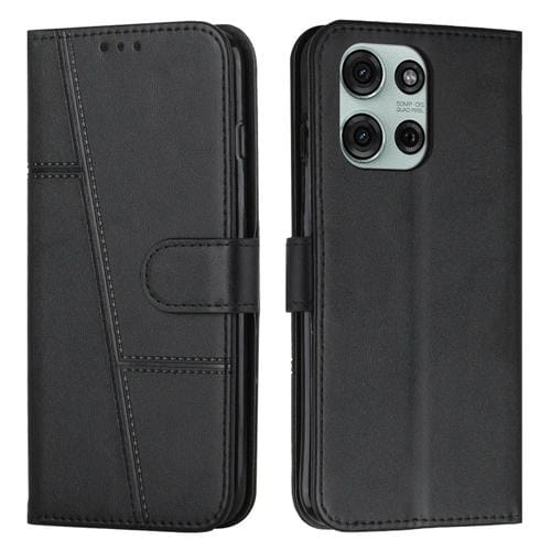 Funda de Cuero Textura Becerro con Costuras para Motorola Moto G75 (Negro)