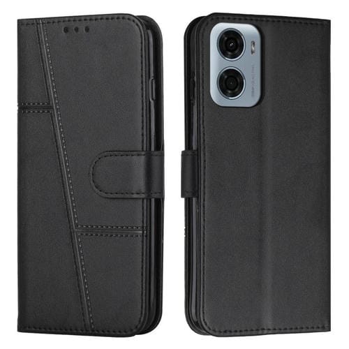 Funda de Cuero con Textura de Becerro y Costuras para Motorola Moto G05 (Negro)
