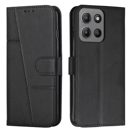 Funda de Cuero con Textura de Becerro y Costuras para Motorola Moto G15 (Negro)